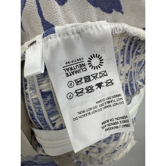 Reformation Blue White Floral Delevan Top Smocked Puff Sleeve Size 6 - Picture 5 of 8